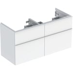 Mueble bajo Geberit serie iCon para lavabo de dos senos, con cuatro cajones: Ancho de lavabo=120cm, H=61.5cm, Cuerpo y frontal: blanco/cubierto de alto brillo, Tirador: blanco/con pintura polvo al horno mate